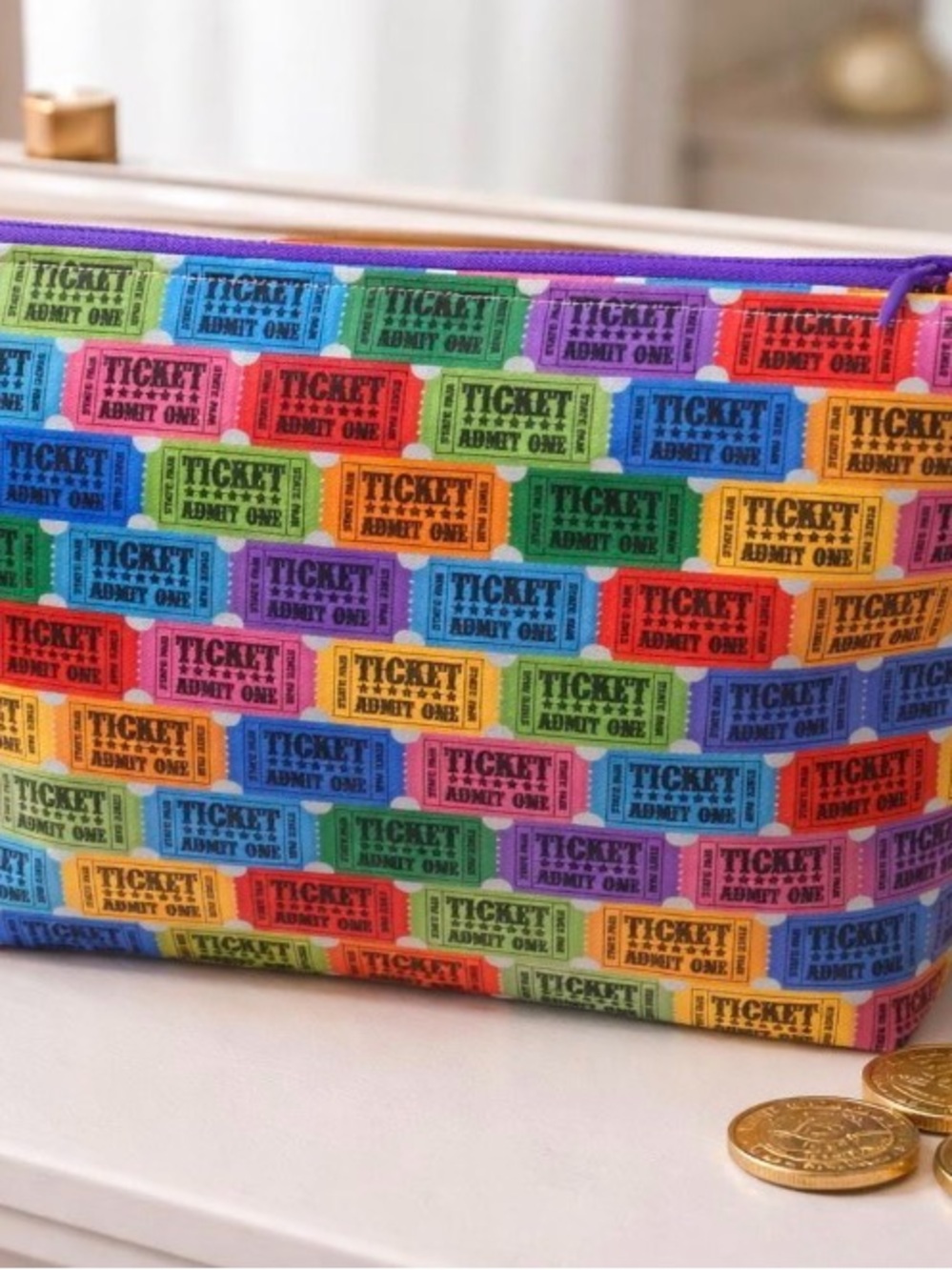 Colorful Ticket Print Cosmetic Bag - Multi-Color